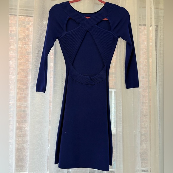 Backless Navy Blue Sweater Dress - Picture 1 of 5